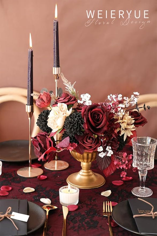 Artificial Flower Box Set Silk Fake Flowers DIY Center Cake Decoration Wedding Bouquet Corsage Home Decor Outdoor Decor Gift (Gothic Black and Red)