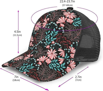 Tropical Pink Flowers Hats Women Men Hawaii Trucker Hat Adjustable Snapback Mesh Baseball Cap Hat