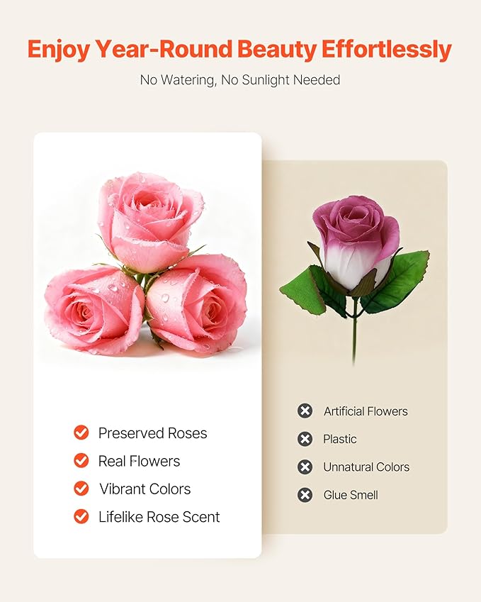 VEVOR Forever Flowers, 27 Preserved Roses in a Heart Shape Box, Eternal Flowers Immortal Bouquet Birthday Present for Women Her Wife Mothers, Anniversary, Valentine's Day,Christmas, Pink