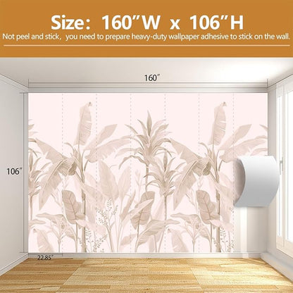 Tropical Botanical Wallpaper Beige Palm Leaves Wall Mural for Living Room Bedroom（Not Peel and Stick）