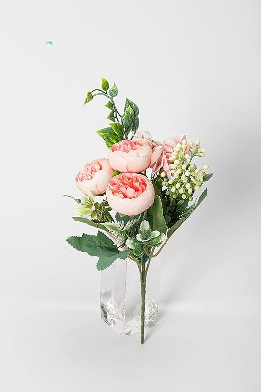 KAOYOO 4 PCS Artificial Peony Bouquet Short Stem for DIY Wedding Decoration Bridal Bouquet Home Decorations(Pink 4-PCS)