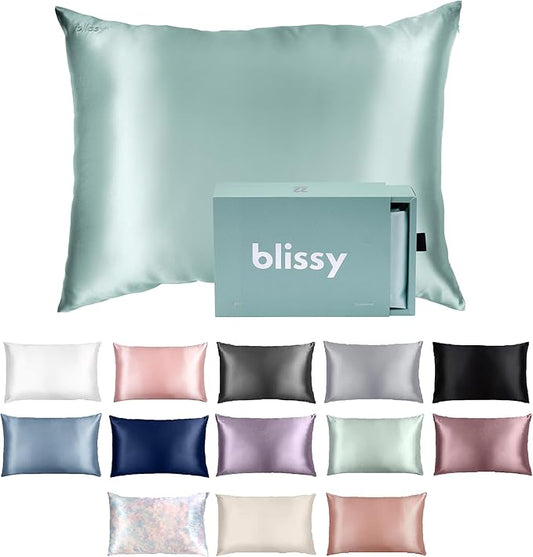 Blissy Silk Pillowcase - 100% Pure Mulberry Silk - 22 Momme 6A High-Grade Fibers - Silk Pillow Cover for Hair & Skin - Regular, Queen & King (Mint, Standard)