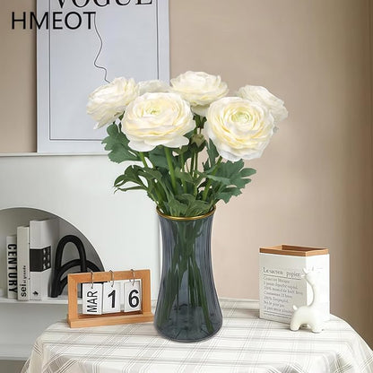 White Ranunculus Artificial Flowers 6PCS Real Touch Faux Ranunculus Flowers for DIY Wedding Bouquet Party Table Home Decor(White)