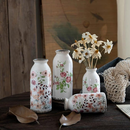 Ceramic Small Vase, Rustic Farmhouse Vintage Flower Vase for Home Decor, Floral Centerpiece for Table, Shelf, Mantle,Living Room,Kitchen, Office,Boho Chic Gift Idea for Christmas, Housewarming