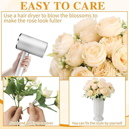 8 Pack Champagne Peonies Artificial Flowers, Cream Fake Silk Hydrangea Bouquet for Bridal Wedding Home Table Decor Reusable Dining Opening Ceremony Birthday Arrangement Faux Floral