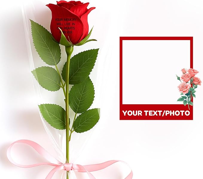 Personalized Preserved Rose with Photo, Custom Artificial Flower, Forever Rose with Name & Text, Keepsake Gift for Mom, Wife, Girlfriend, Anniversary, Birthday, Valentine's Day
