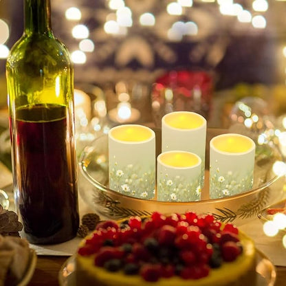 Flameless Candles Battery Powered LED Pillar Candles Tealights with Remote Timer Color Changing Control for Indoor Outdoor Home Tabletop Decoration Set of 4, Daisy Floral Green