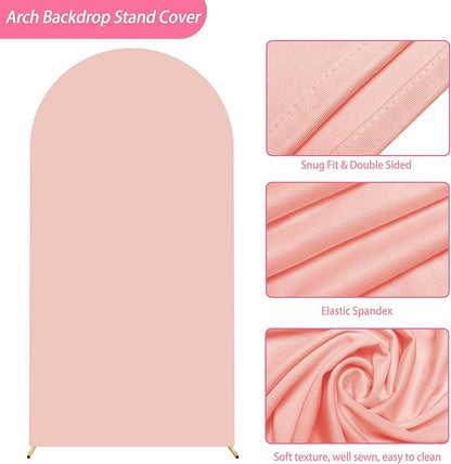Putros 6.6ft Metal Arch Stand with Cover Pale Pink Spandex Fitted Wedding Arch Cover and Round Top Chiara Backdrop Stand Set for Birthday Party Baby Shower Decoration