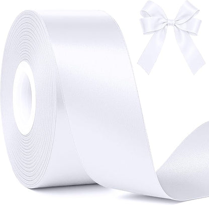 Fullive White Ribbon for Gift Wrapping, 30 Yards White Ribbon 1 1/2 Inch, Solid Polyester Satin Wedding Ribbons for Wedding Christmas Decorations DIY Hair Bows Wrapping Bouquet Floral Arrangements