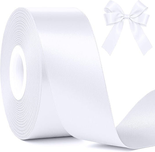 Fullive White Ribbon for Gift Wrapping, 30 Yards White Ribbon 1 1/2 Inch, Solid Polyester Satin Wedding Ribbons for Wedding Christmas Decorations DIY Hair Bows Wrapping Bouquet Floral Arrangements
