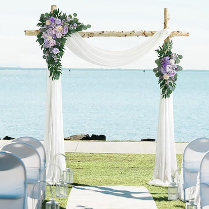 ponatia Purple Wedding Arch Flowers Kit (Pack of 3) with 26Ft White Arch Draping Fabric, Wedding Flowers Garlands Floral Arrangement Swag for Ceremony and Reception Wedding Decoration (Dusty Lilac)