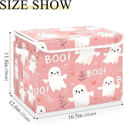 Halloween Baskets Collapsible Storage Bins with Lids, Ghost Love Grass Storage Boxes Clothes Baskets for Organizing