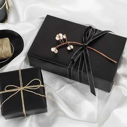 NESCCI Matte Metal Black Wrapping Paper, Solid Color Paper-2 Roll,17.5 Inches X 32.8 Feet Per Roll,Gift Wrapping Paper,Perfect for Wedding,Valentine's Day,Birthday,Baby Shower,DIY Bouquet
