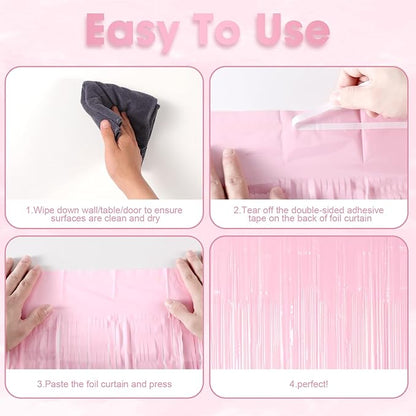 3 Pack 3.3 x 8.2 ft Pasel Pink Foil Fringe Backdrop Curtains, Tinsel Streamers Birthday Party Decorations, Fringe Backdrop for Graduation, Baby Shower, Gender Reveal, Disco Party