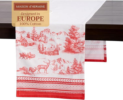 Maison d' Hermine Table Runner 100% Cotton Single Layer Table Runners 72 inches Long for Thanksgiving Christmas Decorations Home Kitchen Dining Party Wedding (Winter Jouy, 14.5" x 72")