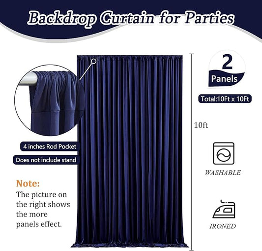 10 x 10 Feet Navy Blue Backdrop Curtain for Partie, Background Curtains for Photoshoot, Birthday, Wedding, Halloween, Thanksgiving, Christmas Day, New Year Party Decorations 5Ft x 10Ft, 2 Panels