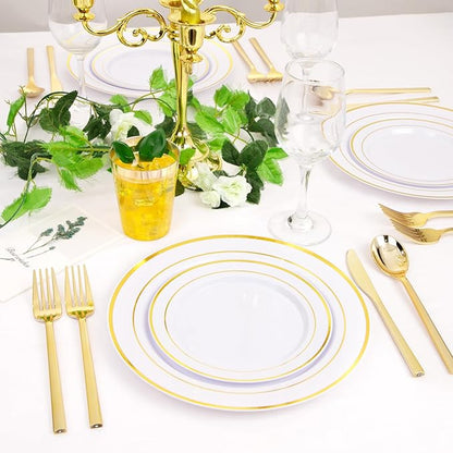 Rubtlamp 180 Pcs Gold Plastic Silverware - Disposable Plastic Utensils - Heavy Duty Plastic Forks And Spoons - Gold Plastic Cutlery Set Include 60 Forks, 60 Knives And 60 Spoons for Christmas Party