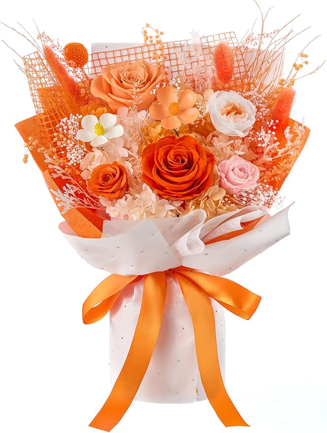 Eterfield Flowers for Delivery Prime, Forever Flowers Bouquet, Preserved Orange Roses Birthday Gifts for Her Women Wife Mom Grandma Graduation Valentine's Day Mother's Day