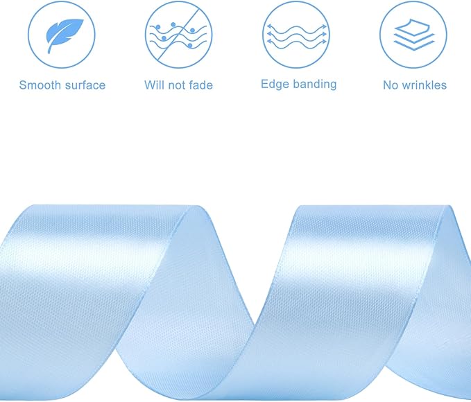 1-1/2 Inches 100 Yards Sky Blue Satin Ribbon, Solid Fabric Ribbon Roll for Flower Bouquets, Gift Wrapping, Wedding, Handmade Crafts