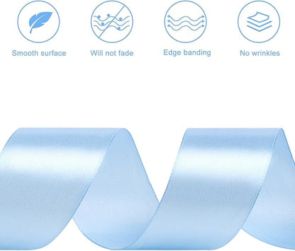 1-1/2 Inches 100 Yards Sky Blue Satin Ribbon, Solid Fabric Ribbon Roll for Flower Bouquets, Gift Wrapping, Wedding, Handmade Crafts