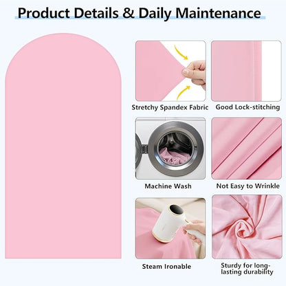 HEMMOTOP Pink Arch Backdrop Cover Set 7.2ft, 6ft, Wedding Arch Covers Stretchy Backdrop 2 Set, 2-Sided Spandex Arched Stand Covers for Balloon, Birthday Party, Baby Shower, Light Pink
