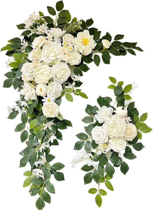 Pack of 2 Wedding Arch, Artificial Flowers, Wedding Decor，Flower Garland Be Suited to Banquet, Party, Reception Entrance Welcome Sign and Background Decoration(Champagne White)