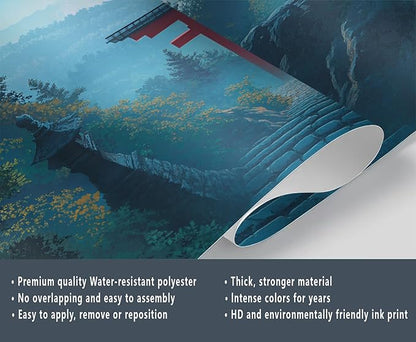 KIREUPA Japanese Torii Gate Wall Mural, Sunrise Mountain Landscape 3d Wall Murals, Zen Nature Art Wallpaper Mural, for Living Room Bedroom Large Wallpaper Indoor Decor 197" W x124.8 H