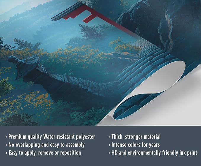 KIREUPA Japanese Torii Gate Wall Mural, Sunrise Mountain Landscape 3d Wall Murals, Zen Nature Art Wallpaper Mural, for Living Room Bedroom Large Wallpaper Indoor Decor 98.4" W x68.9 H
