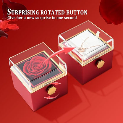 ‌TINGKU Eternal Real Rose Gift Box for Women, Preserved Rose with Customized Name Engraved Heart Necklace, Personalized Romantic Gift for Wife, Girlfriend, Mom, Mother's Day Love Keepsake