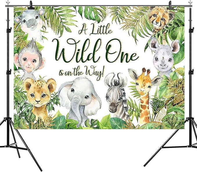 10x6.5ft Baby Shower Backdrop A Little Wild One is On The Way Photography Background Jungle Animals Tropical Green Leaf Newborn Birthday Party Banner Decorations Gender Reveal Photo Booth Prop