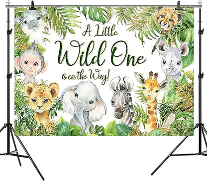 10x6.5ft Baby Shower Backdrop A Little Wild One is On The Way Photography Background Jungle Animals Tropical Green Leaf Newborn Birthday Party Banner Decorations Gender Reveal Photo Booth Prop