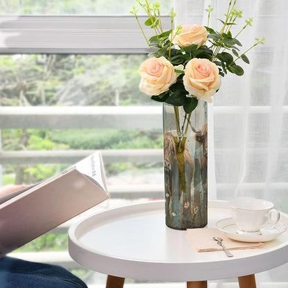 Flower Vase for Centerpieces, Highland Cows Fence Plastic Cylinder Vase, Clear Bud Vases for Home Wedding Office Table Decor