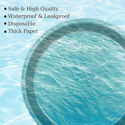 50PCS Ocean Sea Party Paper Plates 7 Inch, Disposable Ocean Waves Birthday Party Supplies Cake Dessert Plates for Baby Shower Birthday Decorations (Ocean)