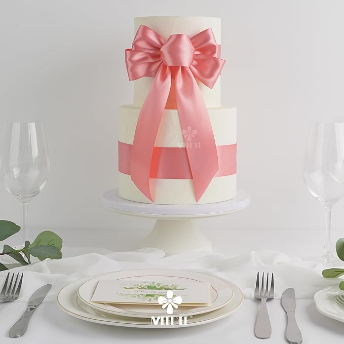 MEEDEE Blush Satin 2 Inch Ribbon Pink Double Faced Ribbon by 25 Yards Silk Ribbons Luxurious Satin Ribbons for Crafts, Weddings, Flower Bouquet, Cake Decoration