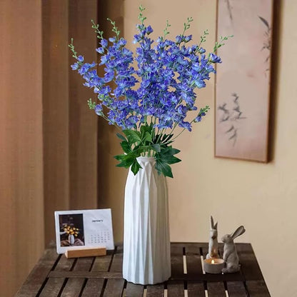 8 pcs Blue-Purple Delphinium Artificial Flowers, 34.25''Artificial Snapdragon Flowers Tall Fake Flowers Silk Flowers Faux Delphinium Bulk for Tall Vase Home Wedding Garden Table Decor (Blue-purple)