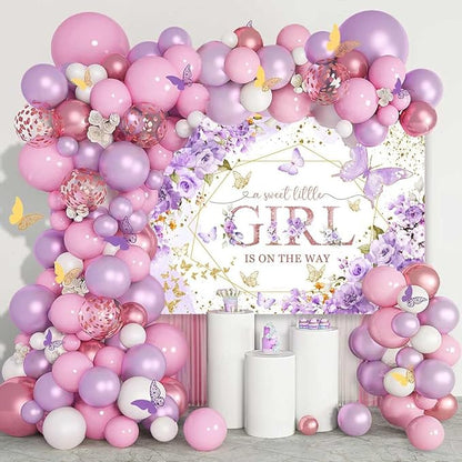 Sensfun Butterfly Baby Shower Backdrop A Sweet Little Girl is On The Way Photography Background Purple Butterfly Floral Princess Baby Shower Decorations Banner Party Supplies Photoshoot Props 7x5ft