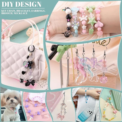 Assorted 200-260PCS Pink Acrylic Beads for Bracelet Making, Flower Bow Candy GummyBear Bracelet Charms,Cute Beads for Jewelry Making DIY Necklace Keychain Phone Charm Christmas Gift