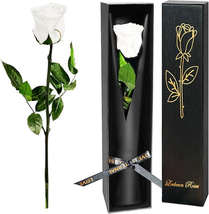 White Single Forever Roses in a Box,Preserved Flowers for Delivery,Preserved Rose Gifts for Women, Real Roses Gift for Her, Mom Birthday Gifts, Mothers Day Flowers,Valentines Flowers