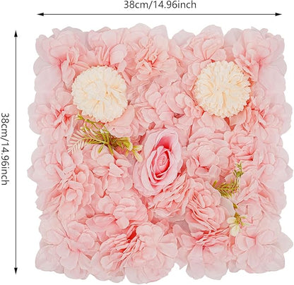 Eapmic 15"x 15" Artificial Flower Wall Panels,Flower Wall Mat Silk Flower Panels for Outdoor Garden Backyard Fence Fence Privacy Screen and Indoor Wall Decor(12Pcs Pink+Champagne)