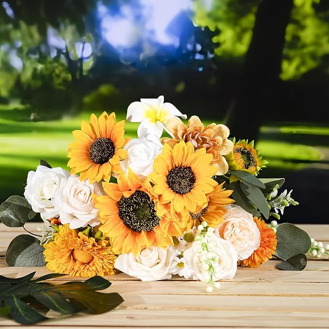 Multi Use Artificial Flowers Sunflowers Combo for DIY Centerpieces Arrangements Wedding Bridal Bouquet Table Chair Decor Candle Holder Baby Shower Cake Decor Flower Strips Home Décor