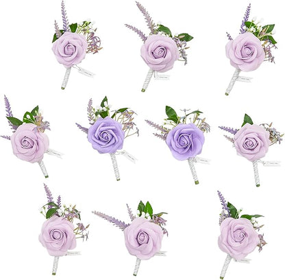 TINGE TIME Boutonniere for Men Wedding,Groom and Best Man Boutonniere for Wedding Ceremony Anniversary, Formal Dinner Party and Rustic Spring Wedding Marriage (10, Noble Purple)