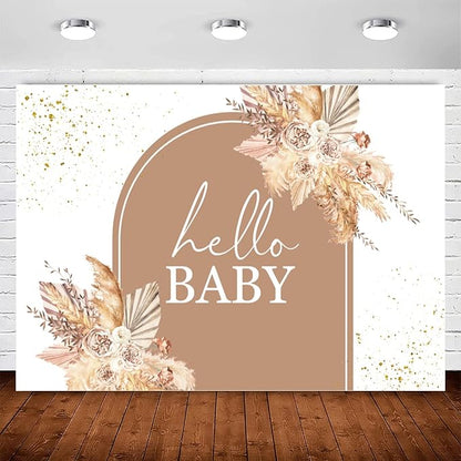 InMemory Boho Baby Shower Backdrop Banner Decorations for Girl Bohemian Arch Hello Oh Baby Backdrops Sign Photography Background for Girls Pampas Floral Baby Shower Party Decor Photo Booth Props 7x5ft