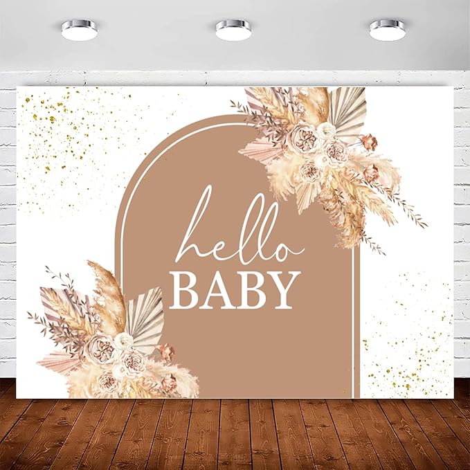 InMemory Boho Baby Shower Backdrop Decorations for Girl Pampas Floral Arch Hello Oh Baby Backdrops Banner Sign Photography Background for Girls Bohemian Baby Shower Party Decor Photo Booth Props 5x3ft