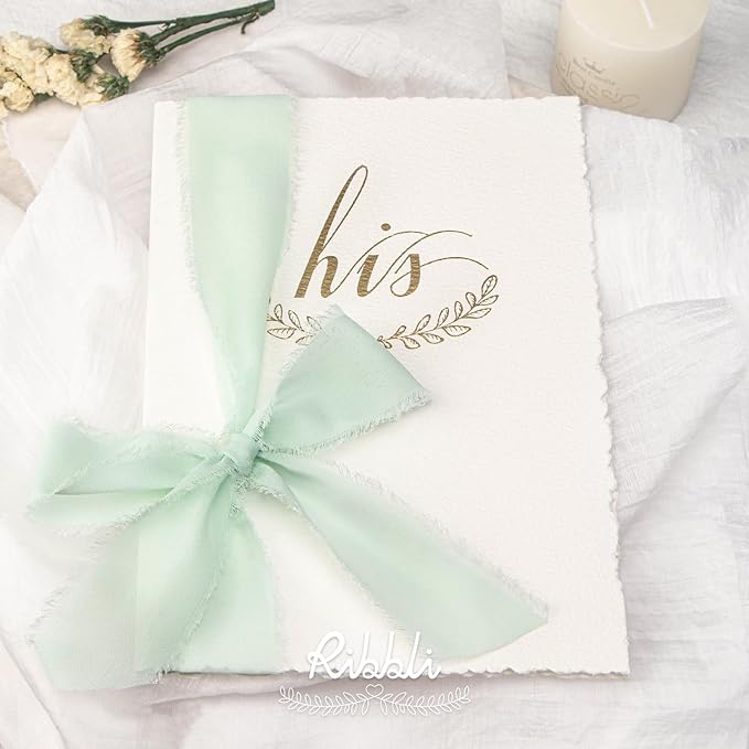 Ribbli Mint Green Chiffon Ribbon 1-1/2 inch x 20 Yard Handmade Fringe Chiffon Silk Ribbon, Mint for Wedding Invitations, Bridal Bouquets Wrapping, Flower Arrangement Decoration