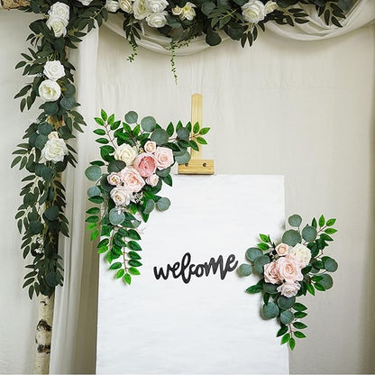 Champagne Pink Wedding Arch Flowers, Faux Flower Swag Set of 2, Floral Swag for Wedding Arch Welcome Signs, Reception Ceremony Signs Decor
