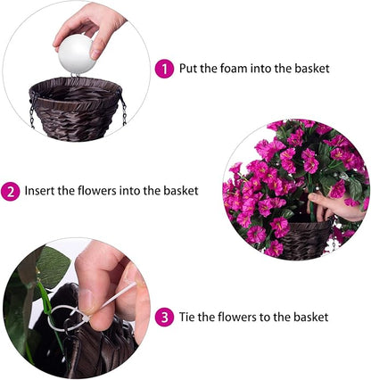 HyeFlora Artificial Fake Hanging Flowers Plants Baskets for Outdoor Outside Decoration, Faux Silk UV Resistant Realistic Fuchsia Morning Glory Planter for Home Porch Patio Balcony Garden Yard