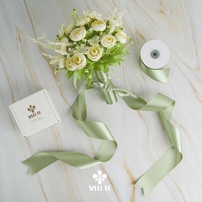 MEEDEE Spring Moss Satin Ribbon 2 Inch Spring Green Ribbon Lux Double Faced Ribbons by 25 Yards Silk Satin Ribbons for Gift Wrapping, Weddings, Flower Bouquet, Holiday Decorating