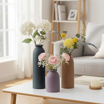 Ceramic Vase Set of 3, Farmhouse Rustic Decorative Vase for Home Decor, Modern Glazed Vase, Table Centerpiece for Living Room, Shelf, Bedroom, Kitchen (Black Purple)