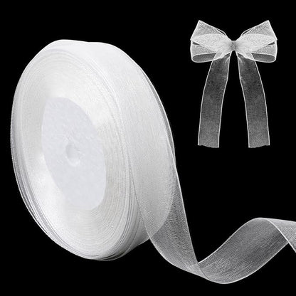 White Sheer Ribbon for Gift Wrapping, 4/5 Inch Organza Chiffon Ribbon for Flower Bouquet, 0.82 Inch Bows Crafts Gift Wrapping Wedding, Christmas, New Year Decoration (49 Yards)