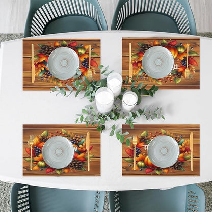 Thanksgiving Pumpkin Holiday Rainbow Placemats Set of 1 PVC Vinyl Non Slip Table Mats Heat Resistant Place Mats Washable Wipeable Dining Table Mat for Kitchen Party Indoor Outdoor Decorative Gift